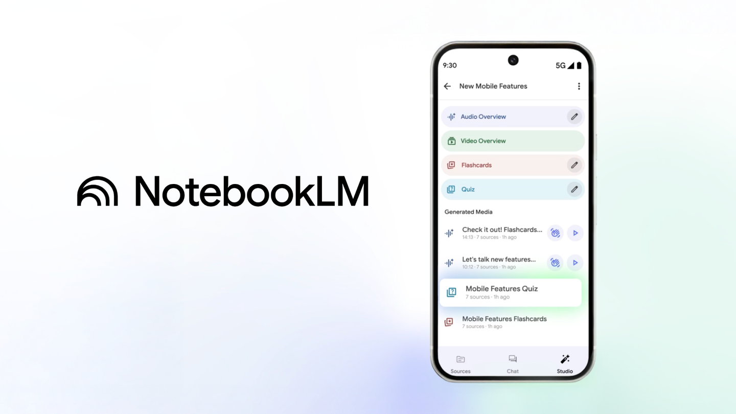 NotebookLM Quiz 和 Flashcards 介面（圖片來源：Google）