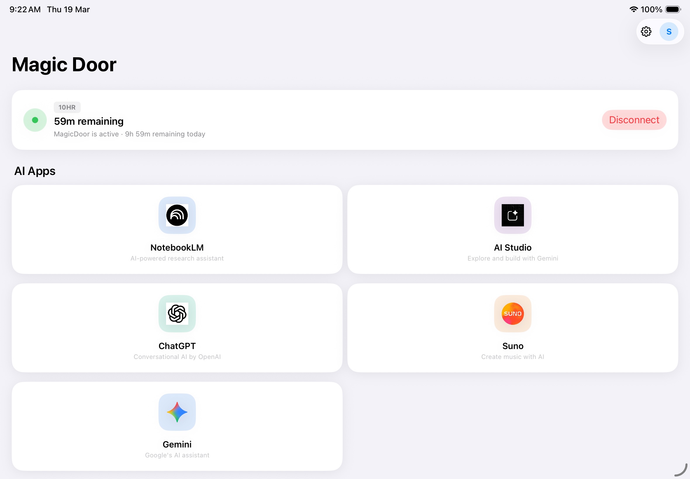 Magic Door App 在 iPad 上的介面截圖